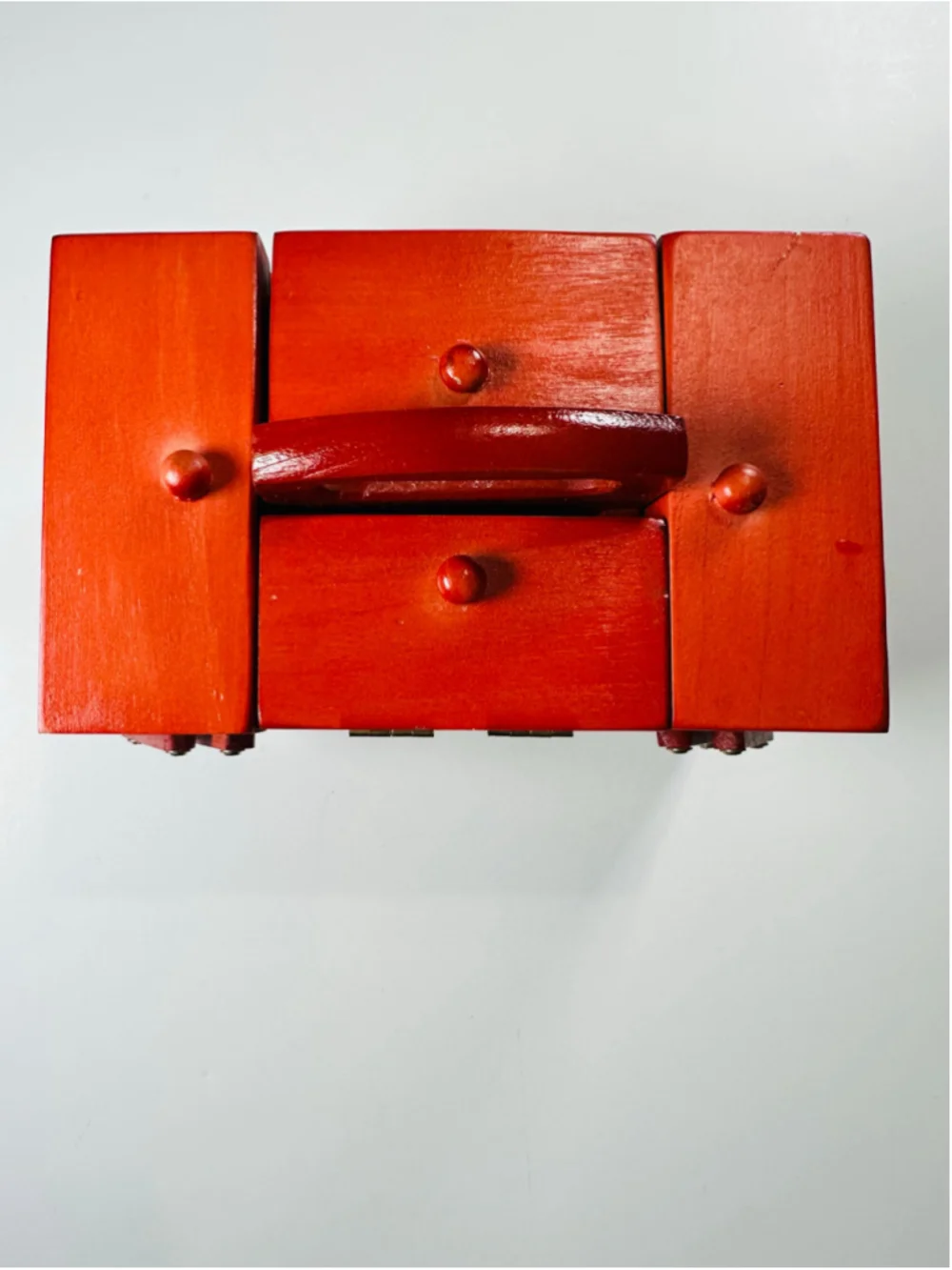 Mini Red Wooden Accordion Sewing Box Craft Organizer
